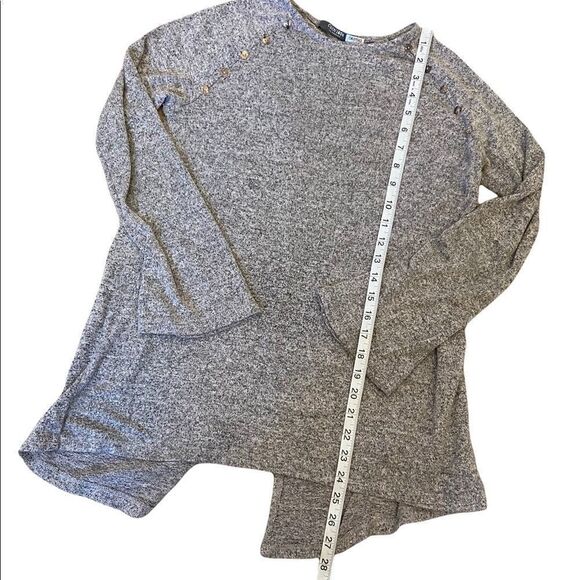 COIN 1804 Heathered Grey Long Loose Stretch Fit Long Sleeve Button Detail Top S - Picture 4 of 8